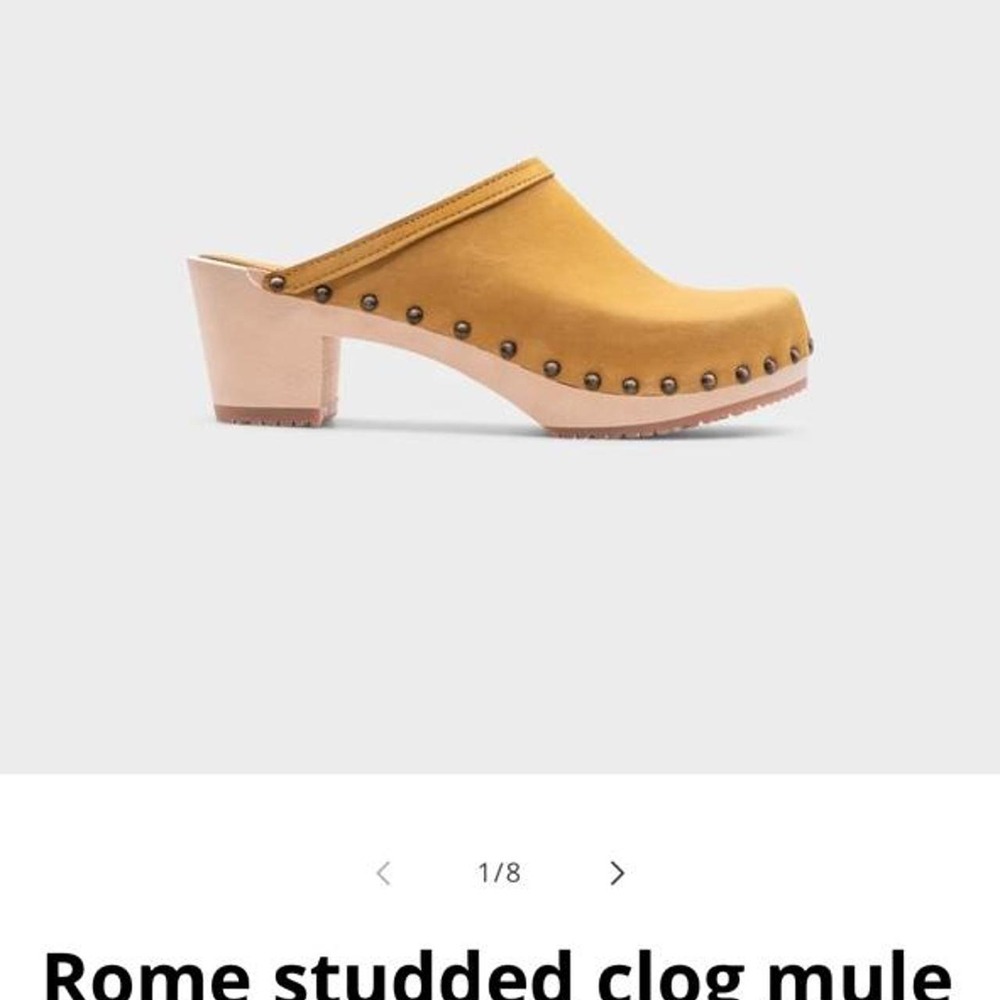 Sandgrens Rome studded clog mule size 8/8.5 Sweden Made Boho wooden heel studded - Picture 2 of 8